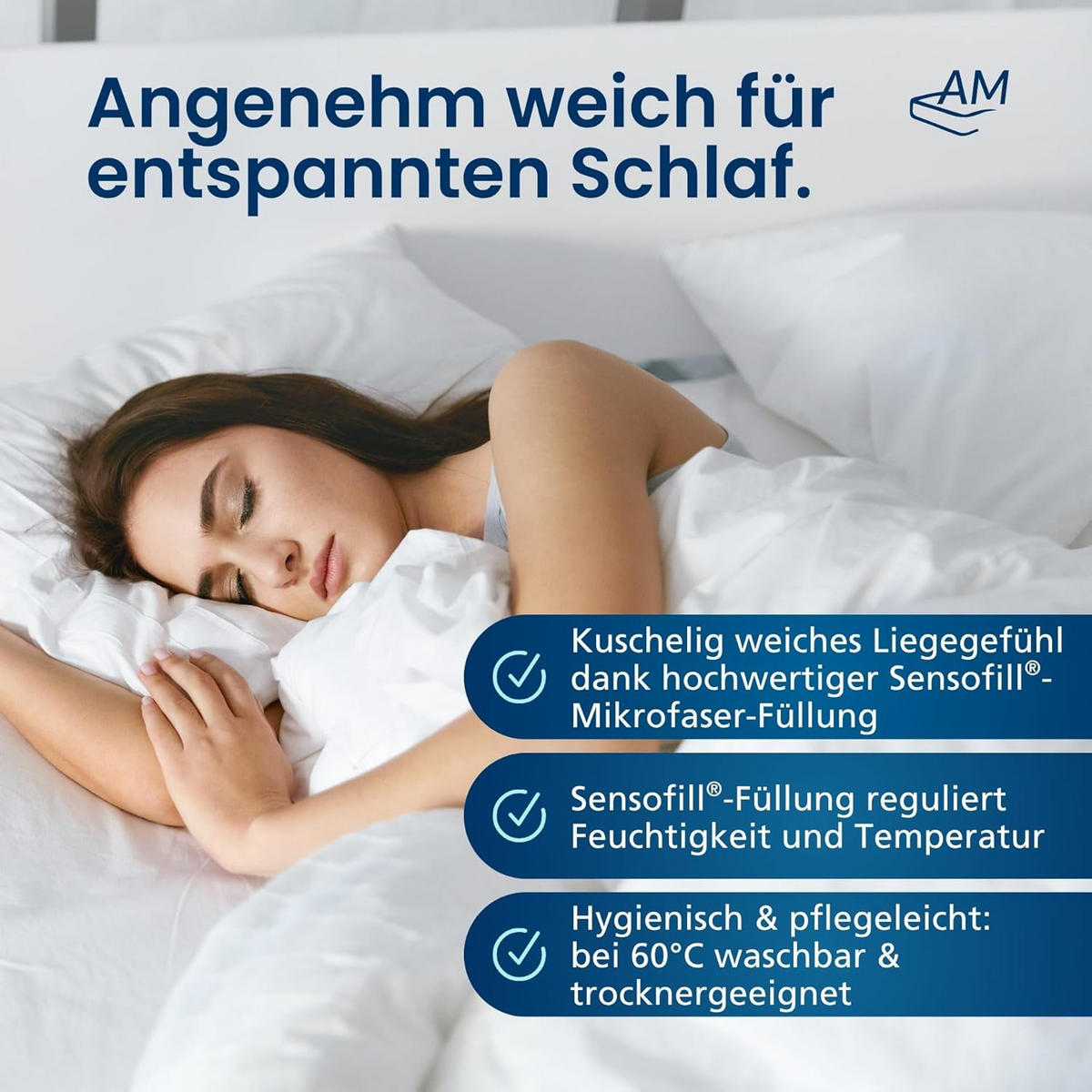 AM Qualitätsmatratzen Premium Mikrofaser Kopfkissen mit Sensofill Füllung Made in Germany 40x80cm - Weiß, Textil (40/80cm) - AM Qualitätsmatratzen