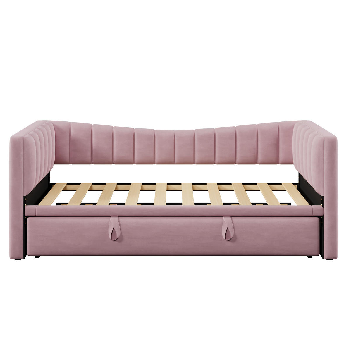 TAGEBETT 90x200cm + 180x200cm Rosa Samt Ausziehbett minimalistisch - Pink, Holz (180/200cm) - FLIEKS
