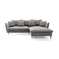 ECKSOFA GLAM mit Schlaffunktion, Ottomane & goldenen Füßen – Samtsofa im Glamour-Stil mit Zierkissen, 258x167x91 cm, rechte, grau​ - Grau, Holz/Textil (258/167cm) - DomoHome