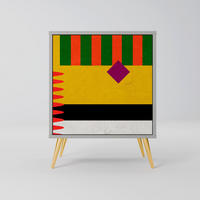 SIDEBOARD VIVID ART, Grau, 57,5x42x75,5 cm, Goldfarbene Metallfüße - Goldfarben/Multicolor, Holzwerkstoff/Metall (57.5/75.5/42cm) - SpaceRebels