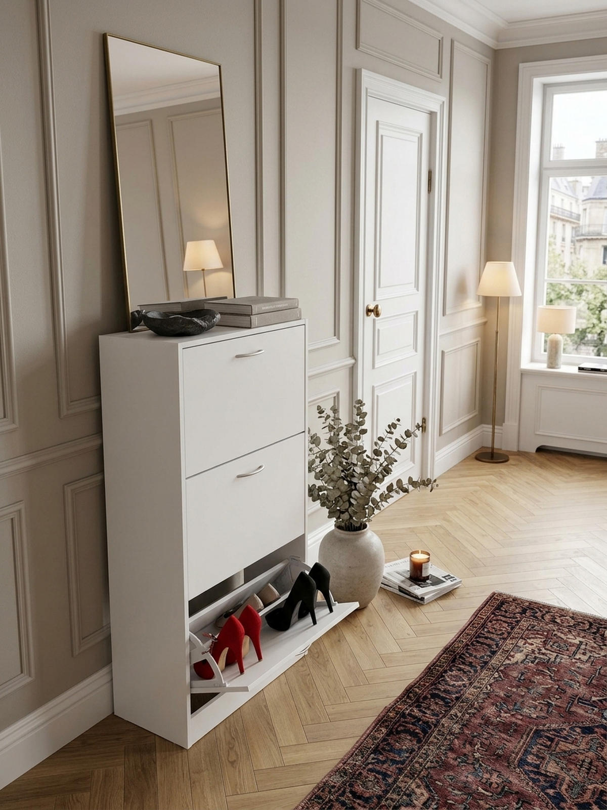 SCHUHSCHRANK – Weiß, 3 Fächer, für ca. 18 Paar Schuhe, 50x125x24 cm - Weiß, Holz (50/125/24cm) - KADIMA DESIGN