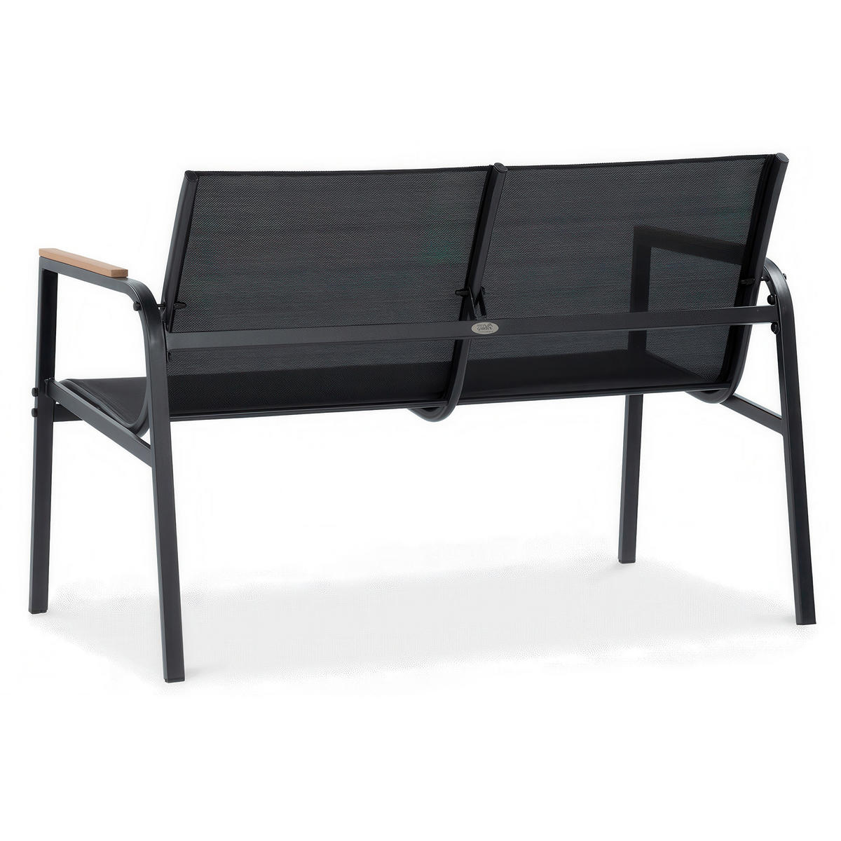 GARTENSET Thaiti, 2-Sitzer-Sofa + 2 Sessel + Couchtisch, Polywood-Armlehnen, Schwarz - Schwarz, Metall - Beautysofa