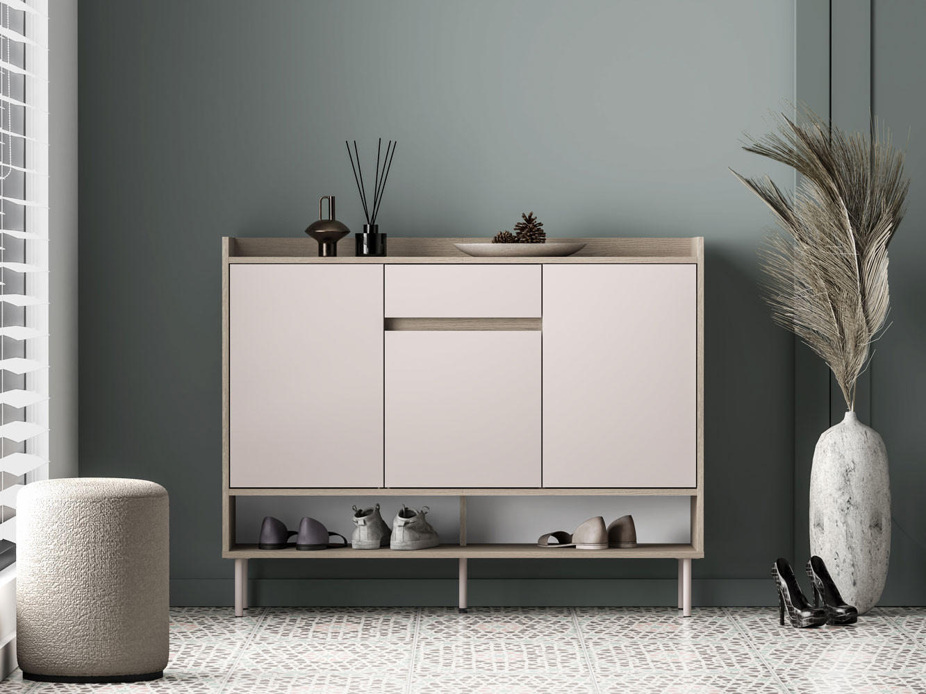 Thumbnail - Feldmann-Wohnen Schuhschrank, Beige, Hellbraun, Holz, 5 Fächer, 1 Schubladen, 120x95x34 cm, Garderobe, Schuhaufbewahrung...