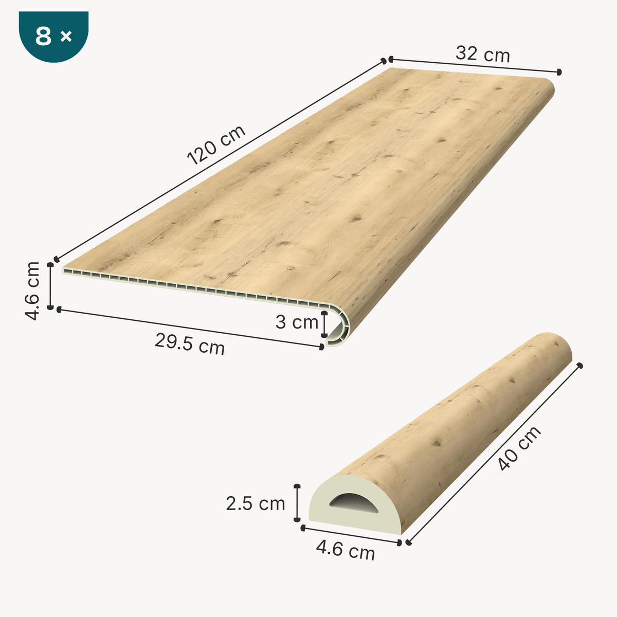 SADA OBKLADŮ SCHODŮ 8 DÍLY Bunschoten - přírodní, plast (120/32cm) - NEU.HOLZ
