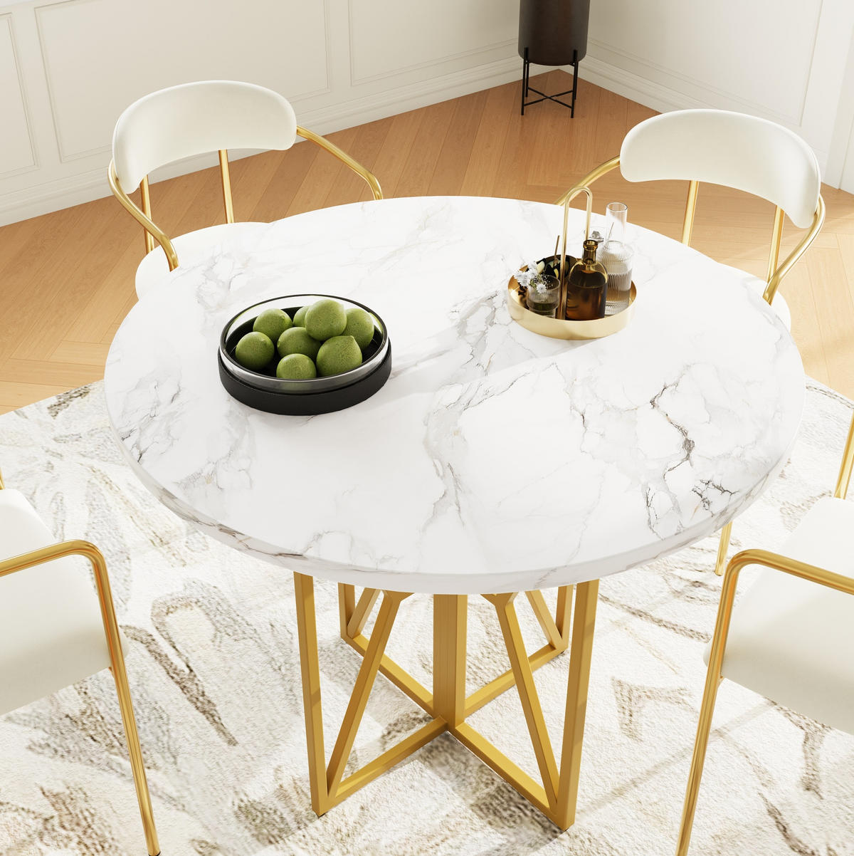ESSTISCH rund 80 x 80 x 76 cm MDF Marmordekor Metall Golden - Goldfarben, Metall (80/80/76cm) - Meubliv