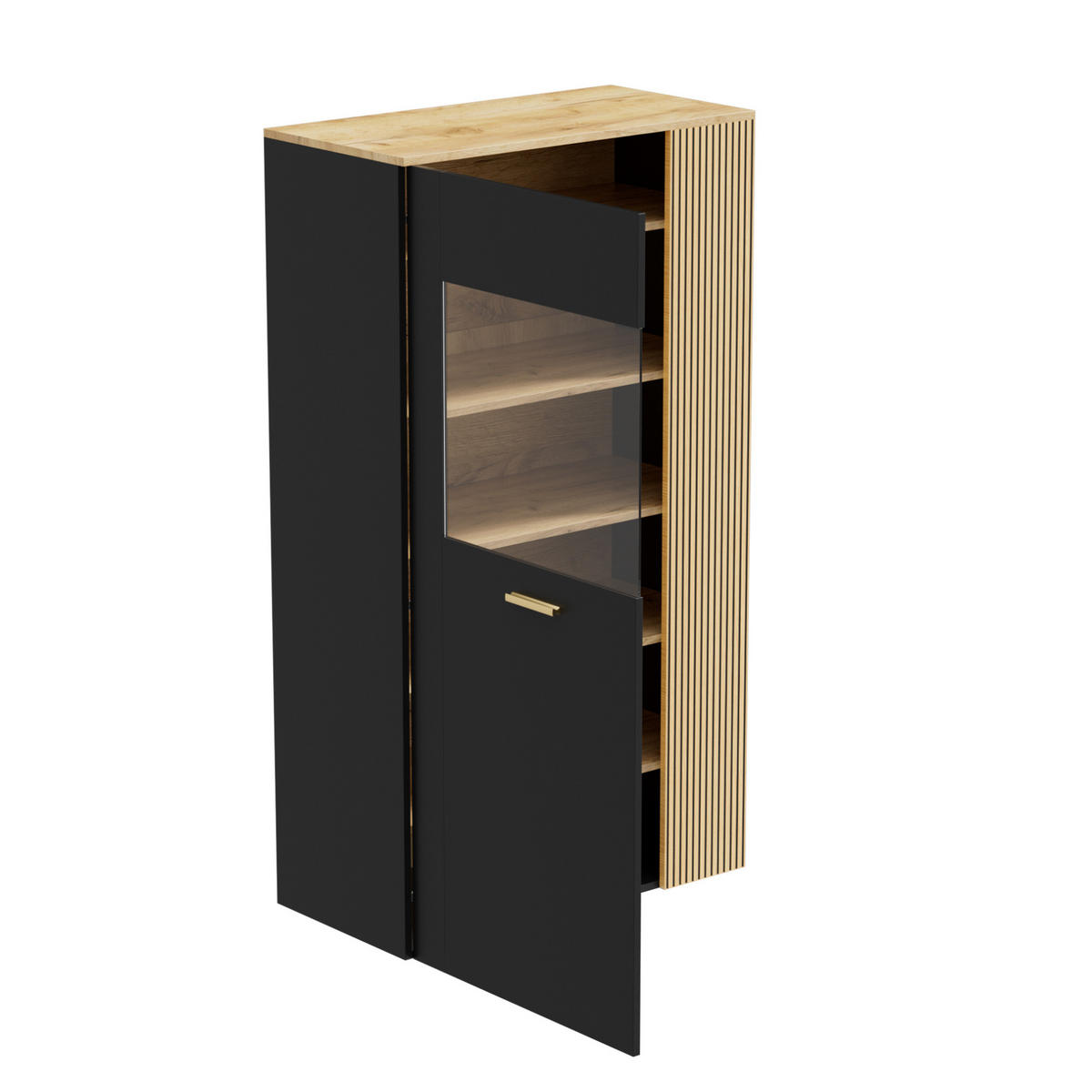 SCHUHSCHRANK 80/40/146 cm in Schwarz/Natur mit LED-Beleuchtung und Glastür - Schwarz, Holzwerkstoff (80/146/40cm) - Flora Grace