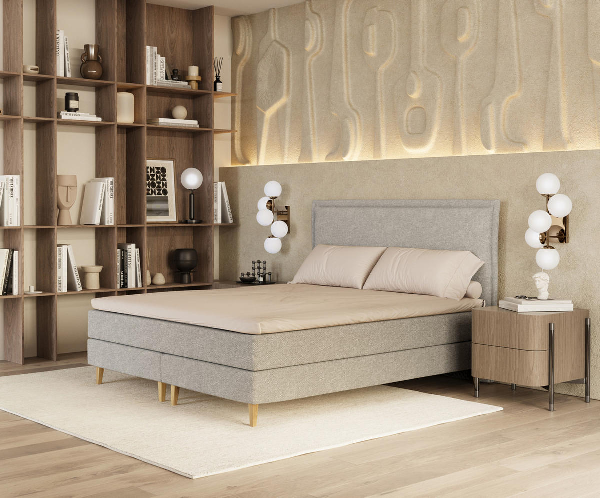 KONTINENTALBETT Calma Hellgrau 120/200 cm mit Matratze und Topper - Hellgrau/Naturfarben, Holz/Holzwerkstoff (120/200cm) - Maison de Reve