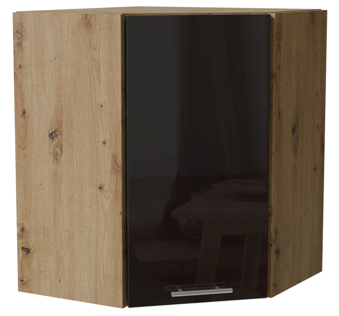 Feldmann-Wohnen Eckhängeschrank Schwarz Hochglanz, Eiche Artisan 60x72x60 cm
