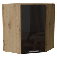 ECKHÄNGESCHRANK Essen W10/60 Schwarz Hochglanz / Eiche Artisan Matt 60 / 60 / 72cm - Schwarz Hochglanz/Schwarz, Holz/Holzwerkstoff (60/72/60cm) - Feldmann-Wohnen