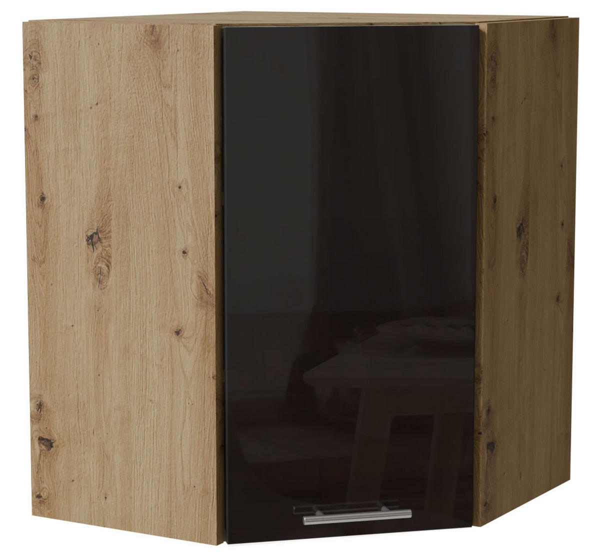 ECKHÄNGESCHRANK Essen W10/60 Schwarz Hochglanz / Eiche Artisan Matt 60 / 60 / 72cm - Schwarz Hochglanz/Schwarz, Holz/Holzwerkstoff (60/72/60cm) - Feldmann-Wohnen