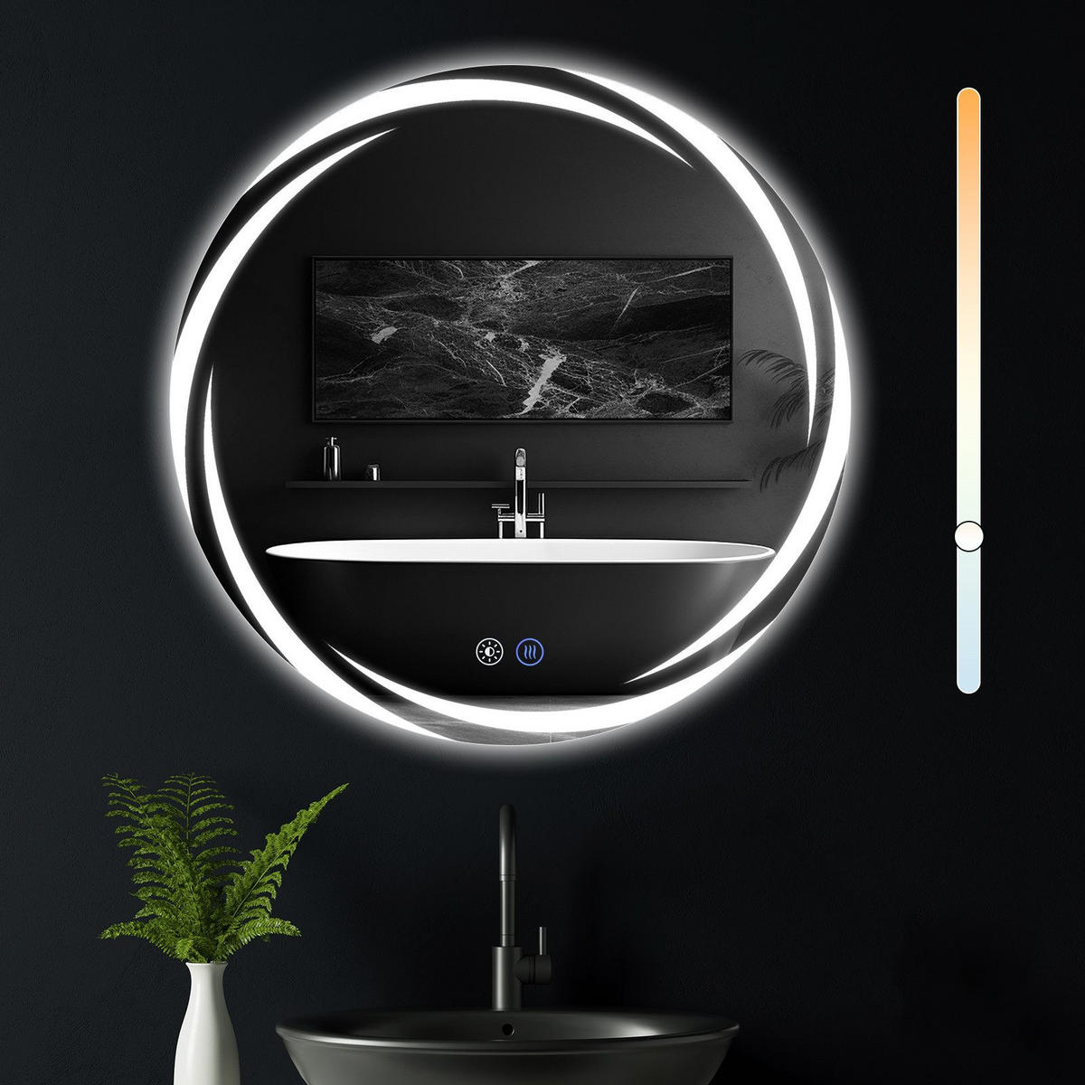 BADEZIMMERSPIEGEL Redick mit LED-Leuchte Ø50 cm - Weiß, Glas (50/2.4/50cm) - Nettlife