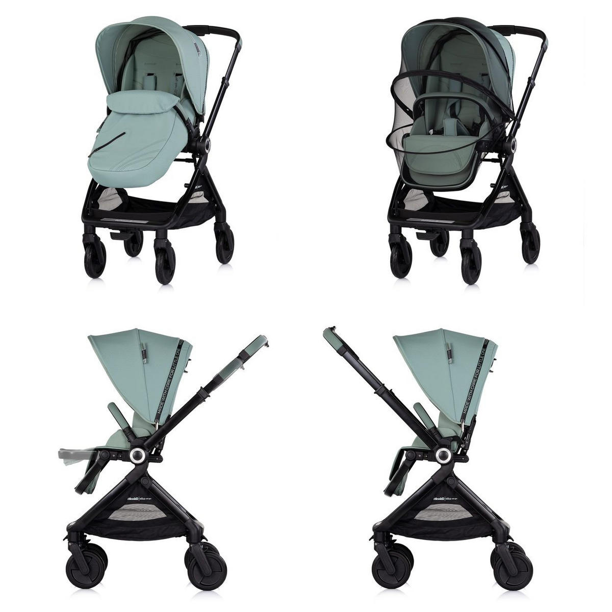 KINDERWAGEN Elite 3 in 1 Elite grün next GEN Babyschale Babywanne Tasche - Grün, Metall (69/49/112cm) - Chipolino
