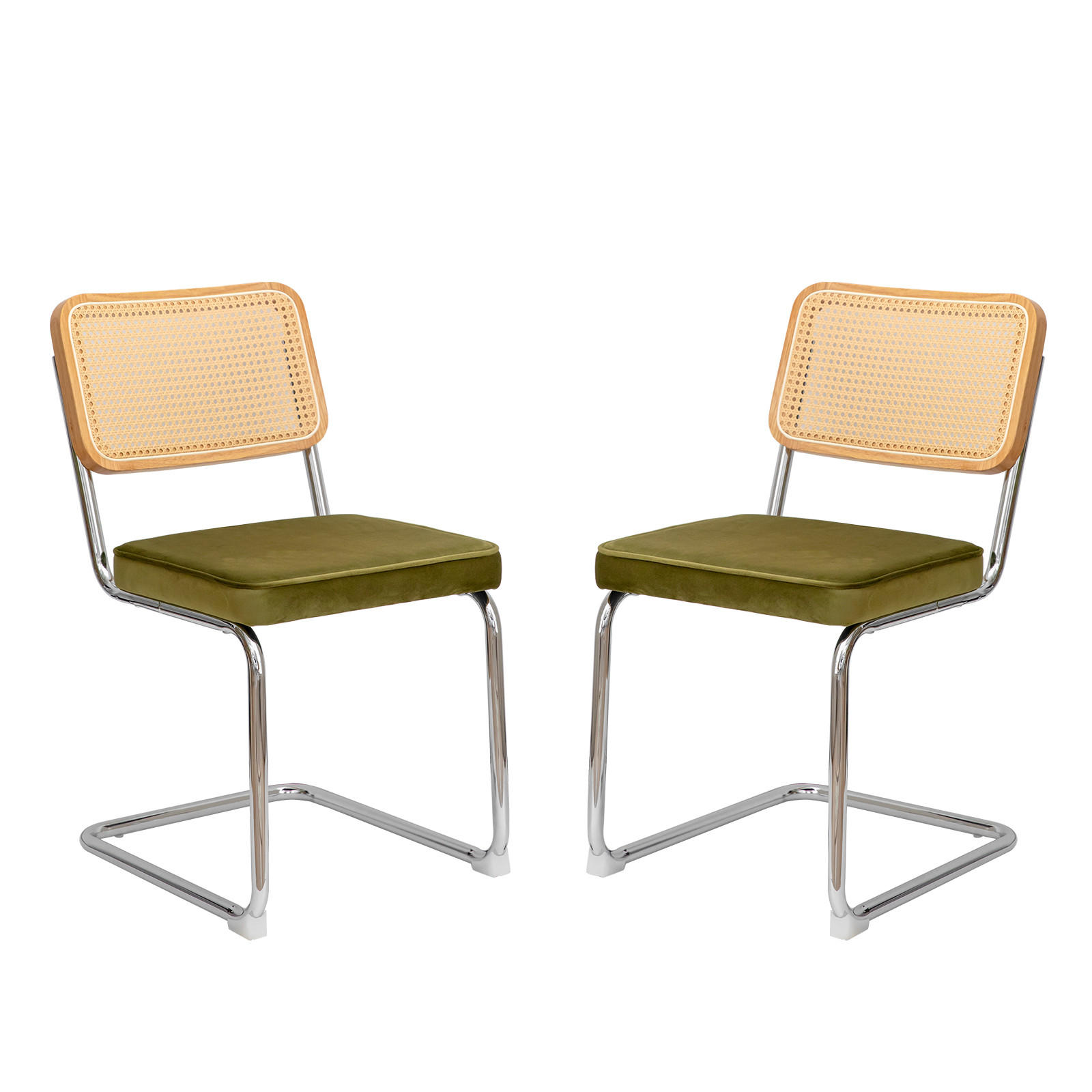 SCHWINGSTUHL DE-36914 4er-Set mit Samtbezug und Rattan-Rückenlehne Grün - Grün, Metall (46.4/84.6/53cm) - ComfortXL