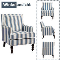 SESSEL in Blau-Weiß gestreift aus Baumwoll-Leinen mit Holzgestell,69/69/89 cm - Blau, Textil (69/89/69cm) - BEAOK