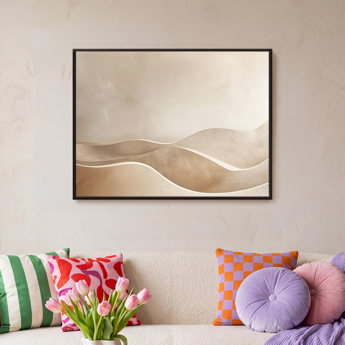 LEINWAND Bilder mit Rahmen - Beige - Natur - Abstrakt - Modern - 80x60 - Beige, Textil (80/60cm) - MuchoWow
