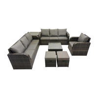 GARTENMÖBEL SET mit 3-SITZER SOFA Polyrattan Dunkelgrau 9-Sitzer - Dunkelgrau/Grau, Glas/Kunststoff - Fimous