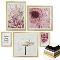 WANDBILDER 5er Set - 50x50 cm & 20x30 cm & 40x60 cm Goldrahmen - Blumensträuße mit Rosen, Hausinschrift - Goldfarben, Kunststoff (40/60cm) - ArtPrintCave
