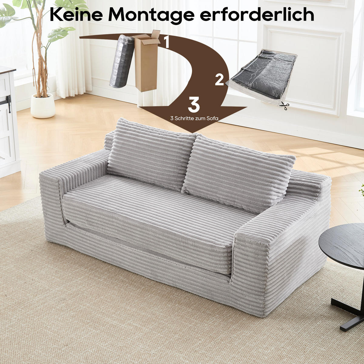 SCHLAFSOFA DE-35272 2-in-1 mit Memory-Schaum Hellgrau - Hellgrau, Textil (62/85/180cm) - ComfortXL