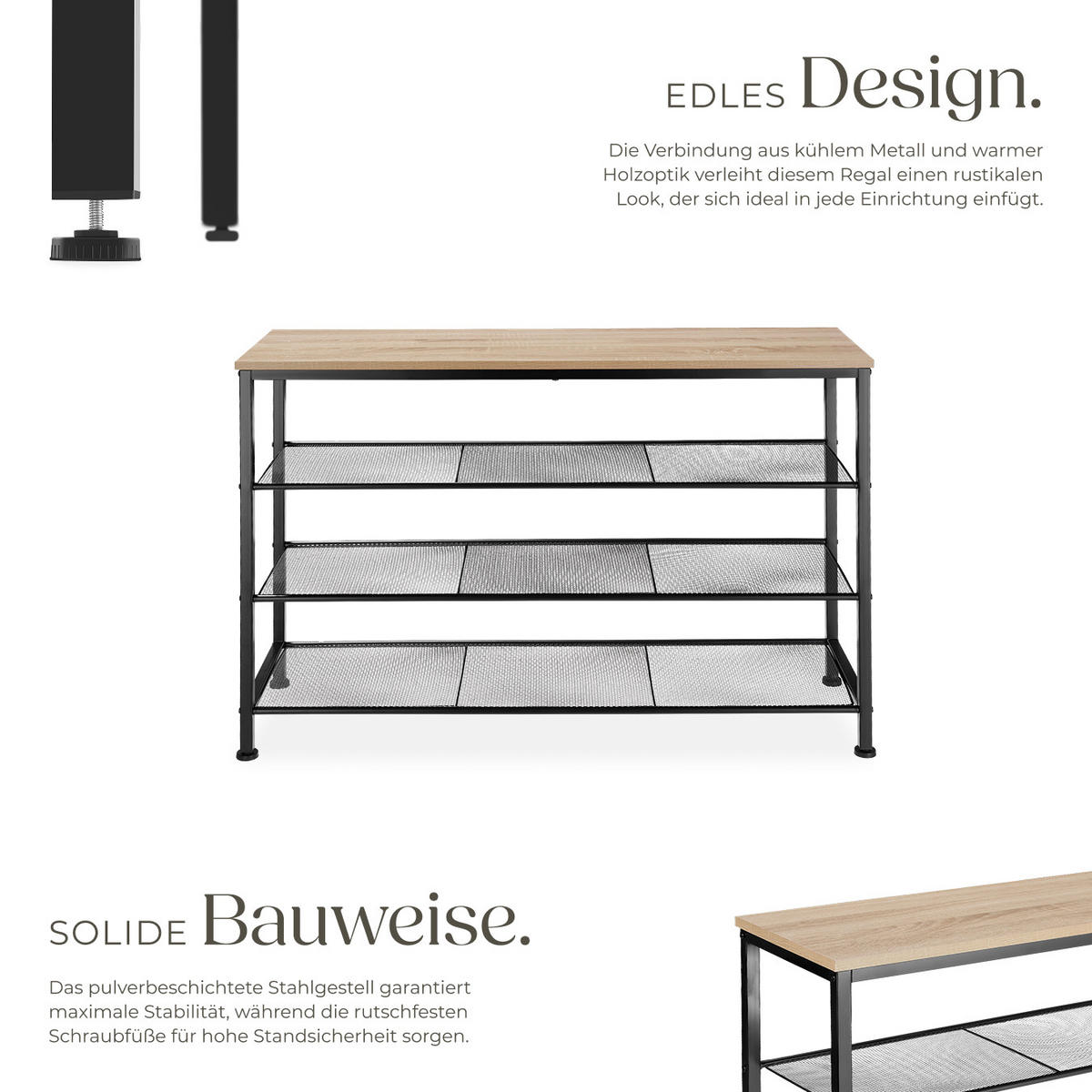 SCHUHREGAL Portsmouth,100 x 30,5 x 72,5 cm,Industrial Holz hell, Eiche Sonoma - Naturfarben, Metall (30.5/72.5/100cm) - tectake