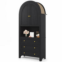 SIDEBOARD Schwarz, Türen, Schubladen, offene Bogenregale - Schwarz, Holz (70/180/35cm)