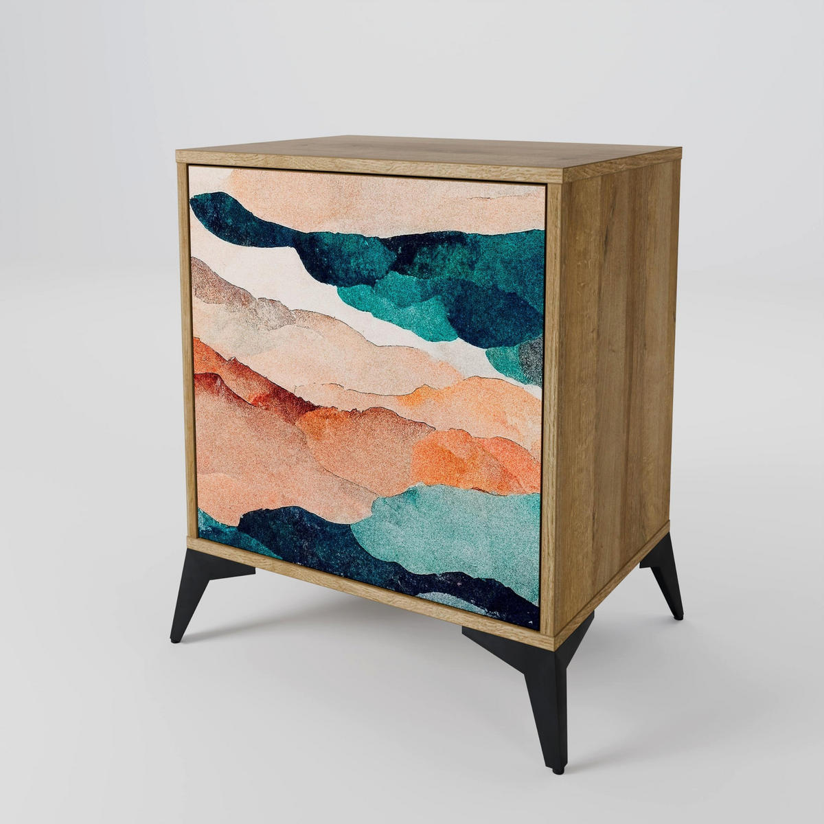 SIDEBOARD ABSTRACT LANDSCAPE, Eichefarben, 57,5x42x57,5 cm, Ohne Füße - Eichefarben/Multicolor, Holzwerkstoff (57.5/57.5/42cm) - SpaceRebels