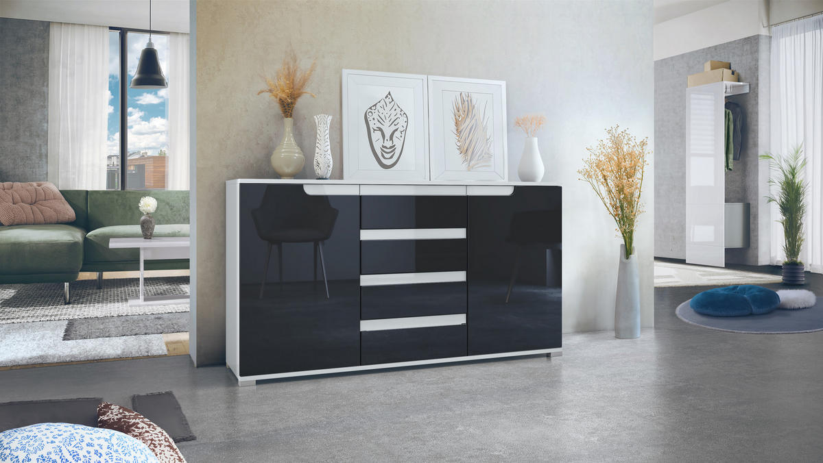 SIDEBOARD Sylt Schwarz Hochglanz / Weiß Hochglanz - Schwarz Hochglanz, Holzwerkstoff (138.5/75.5/35cm) - Vladon