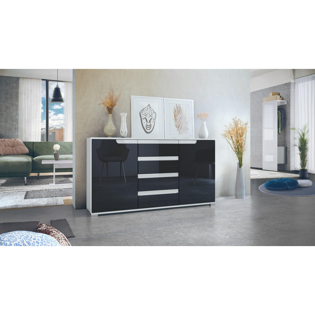 Thumbnail - Vladon Sideboard, Schwarz Hochglanz, Holzwerkstoff, 138.5x75.5x35 cm, Wohnzimmer, Kommoden & Sideboards, Sideboards