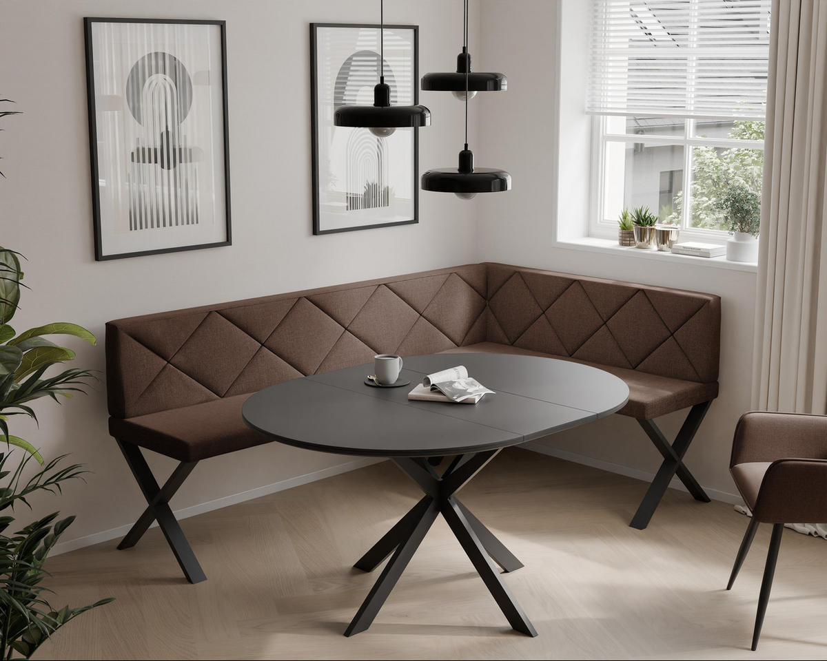 ECKBANK rechts VERO X Webstoff gesteppt, 128/168 cm Braun - Braun, Textil/Metall (128/168cm) - Idohome