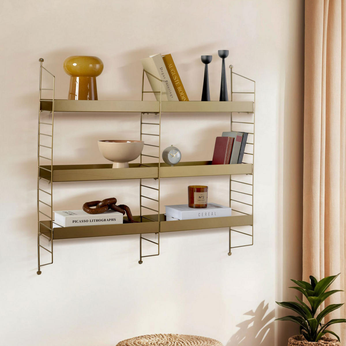 METALL-WANDREGAL L98cm - Oxa - Messing - Messingfarben, Metall (98/100/21cm) - Drawer