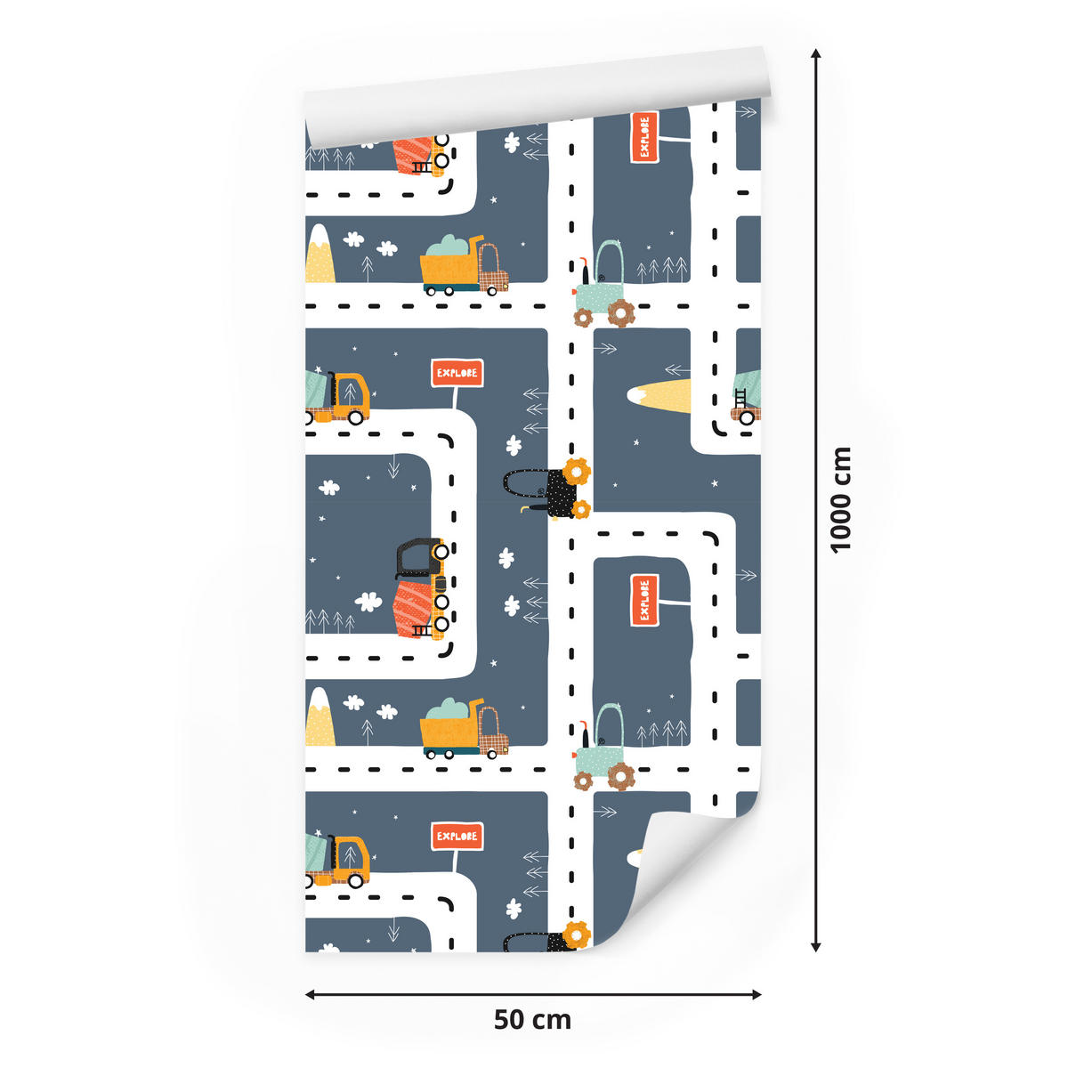 VLIESTAPETE Straßen und Fahrzeuge – Blau, Grau, Gelb – 50x1000 cm - Blau/Gelb, Papier (50/1000cm) - Muralo