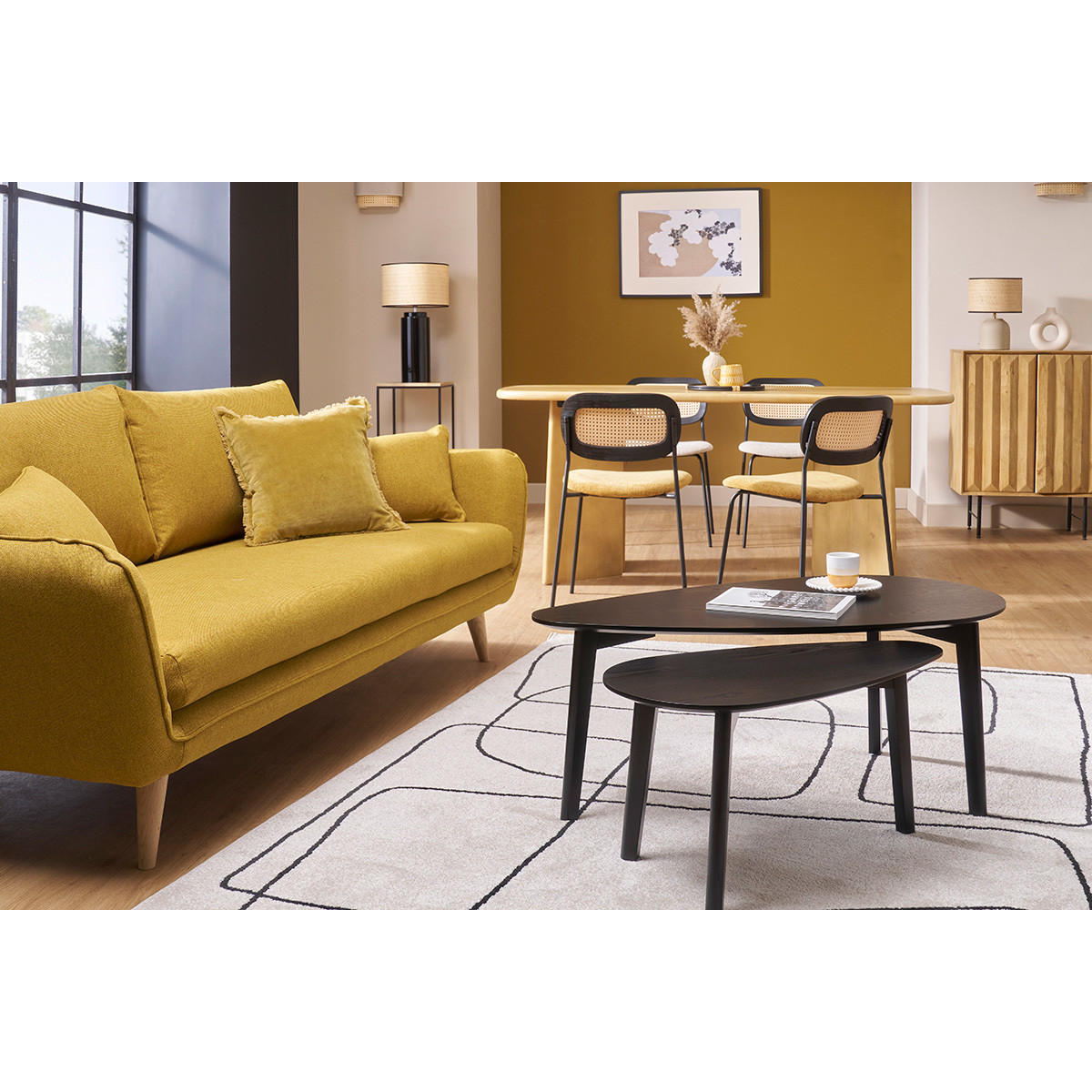 COUCHTISCH 2er-Set skandinavisch schwarze Esche ARTIK - Schwarz, Holz (100/50/40.5cm) - Miliboo