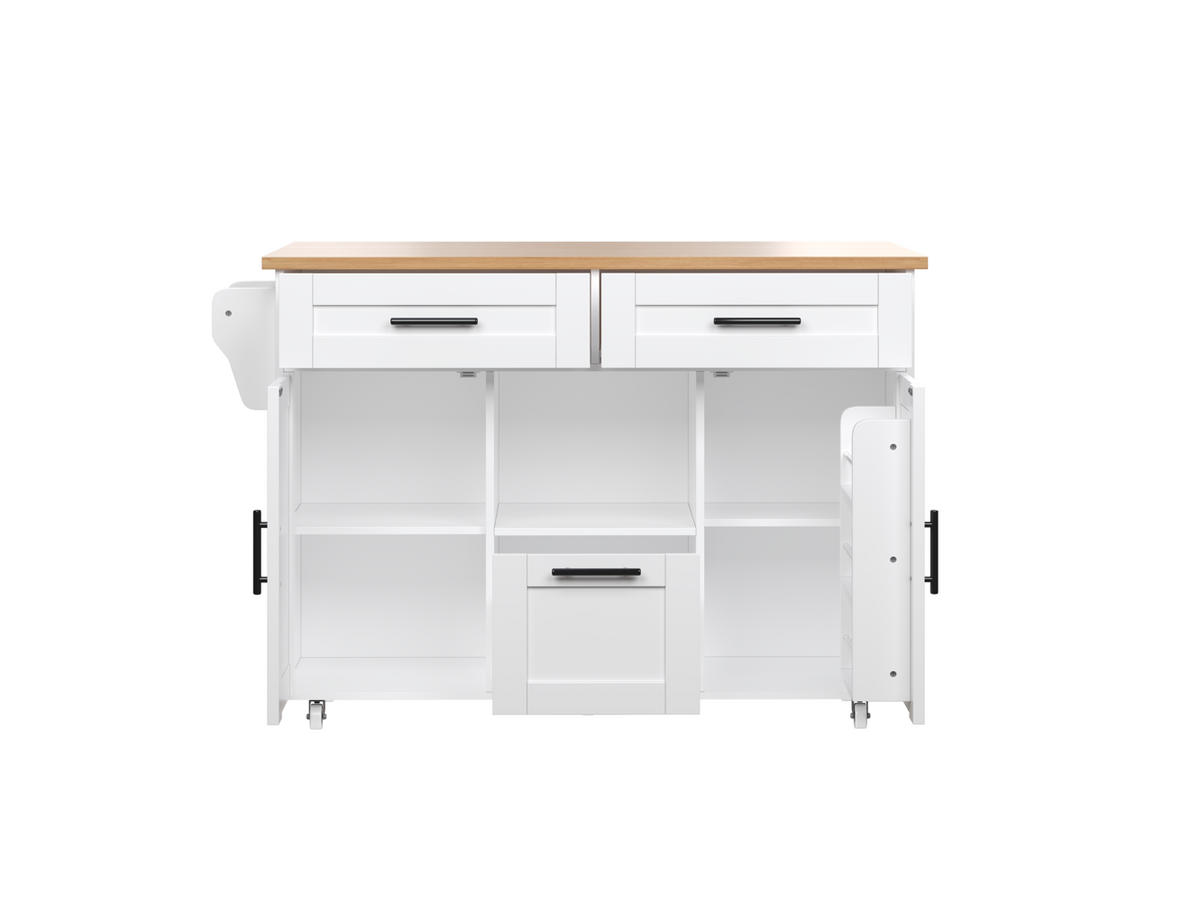 KÜCHENINSEL 120/71/90 cm Weiß aus Holzwerkstoff mit Rollen - Weiß, Holzwerkstoff (120/90/71cm) - OKWISH