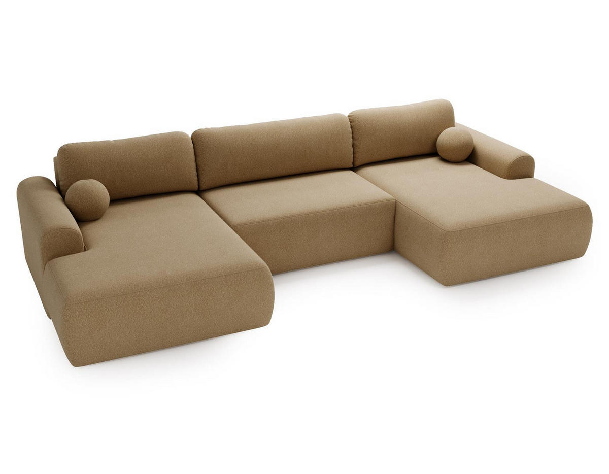 WOHNLANDSCHAFT Aurora Beige, mit Schlaffunktion in Lambi Stoff - Beige, Holzwerkstoff/Textil (344/92/177cm) - Bettso