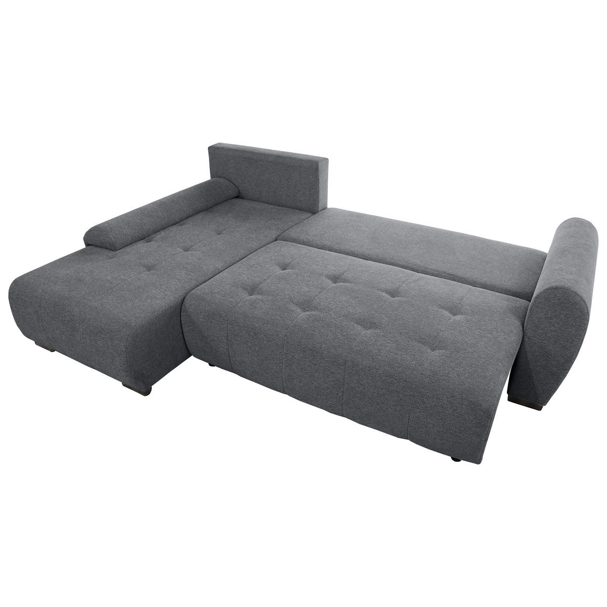 ECKSCHLAFSOFA Dallas mit Bettkasten, 255 cm, Dunkelgrau, links, Velour-Stoff - Dunkelgrau, Textil (255/175cm) - Beautysofa