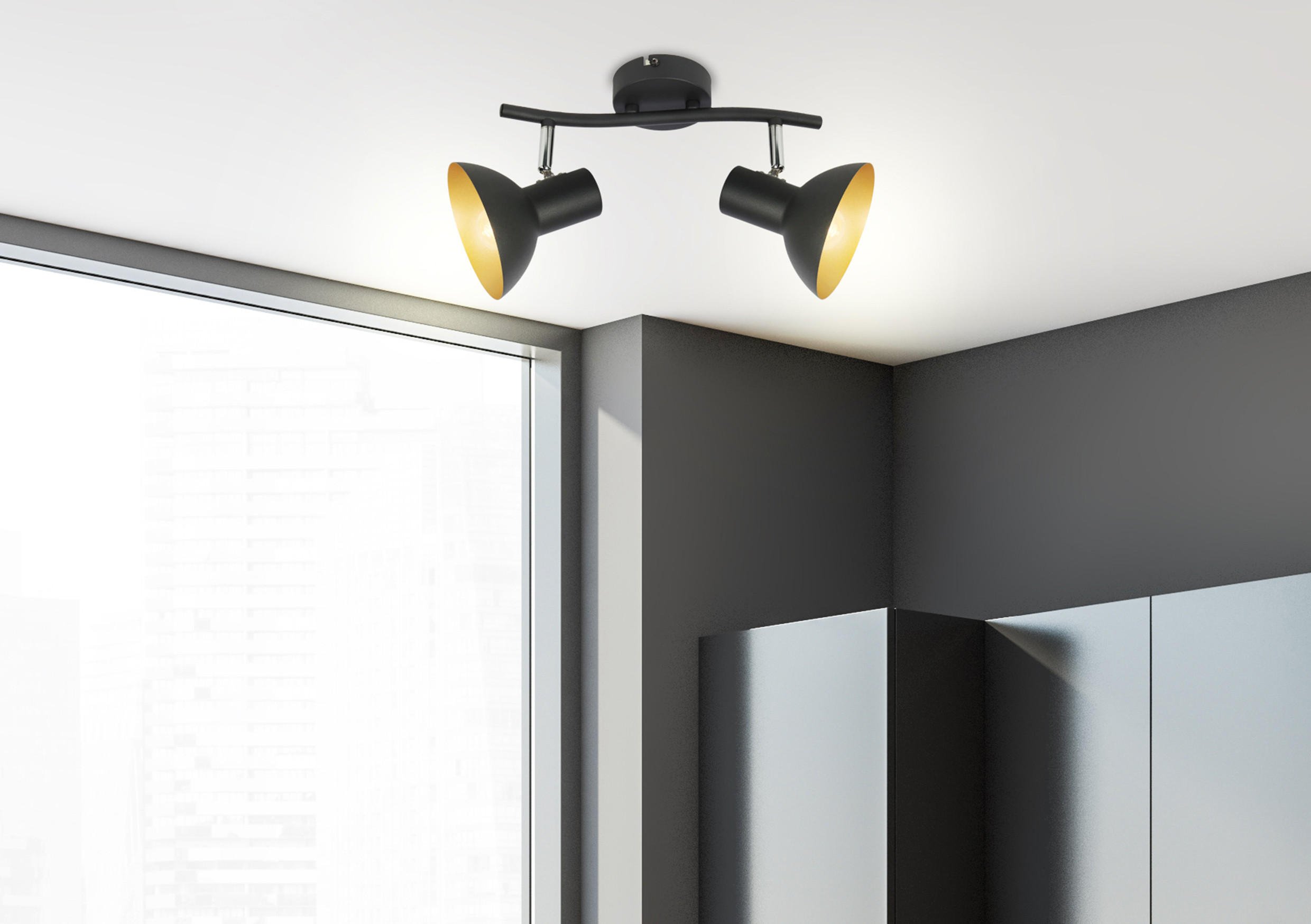 DECKENLEUCHTE Diso, Schwarz, 38/20 cm - Goldfarben/Schwarz, Metall (12/38/20cm) - Kayani