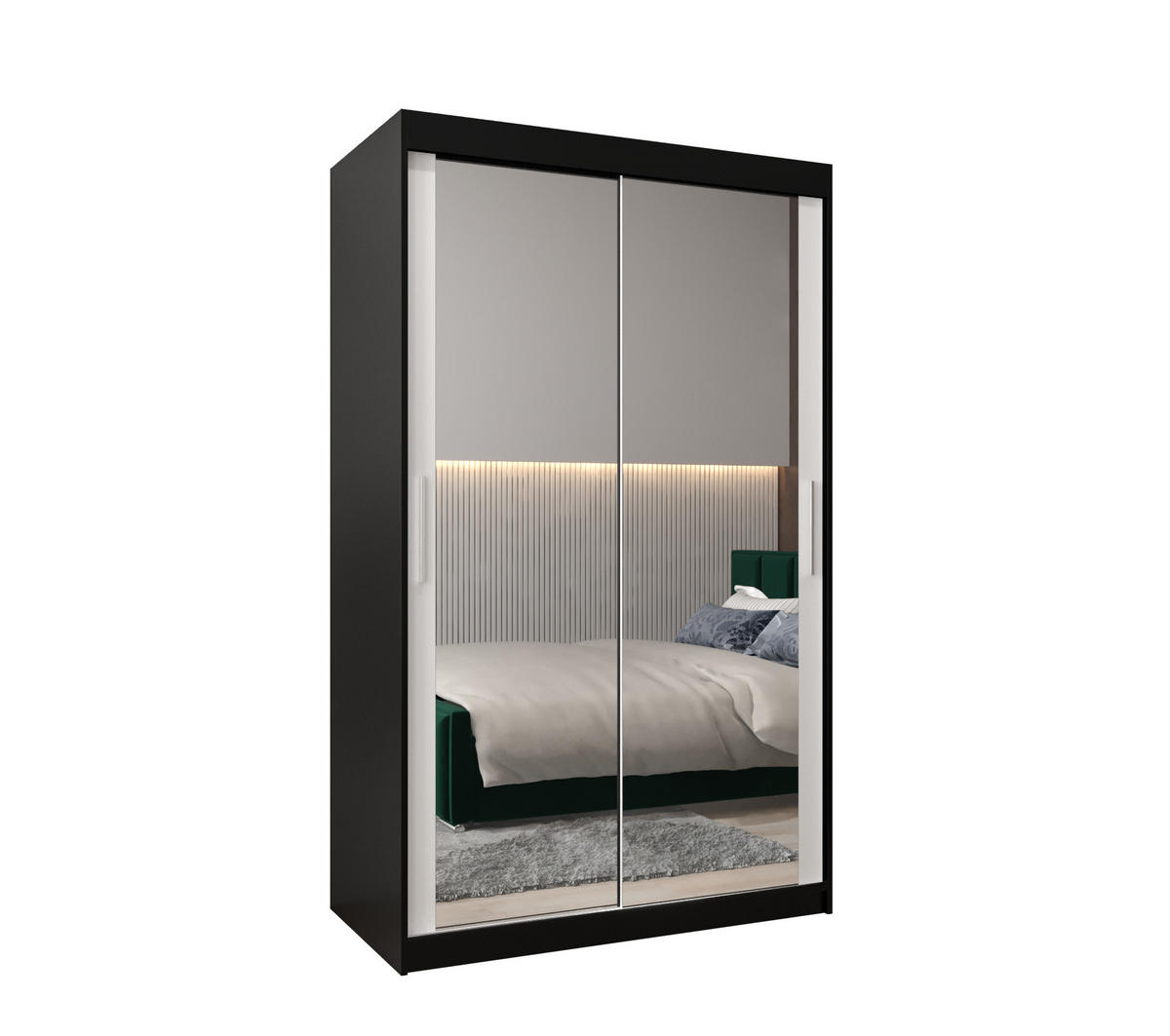 SCHWEBETÜRENSCHRANK 200/120/62 2-türig - Silberfarben/Schwarz, Holz/Kunststoff (120/200/62cm) - Abiks Möbel