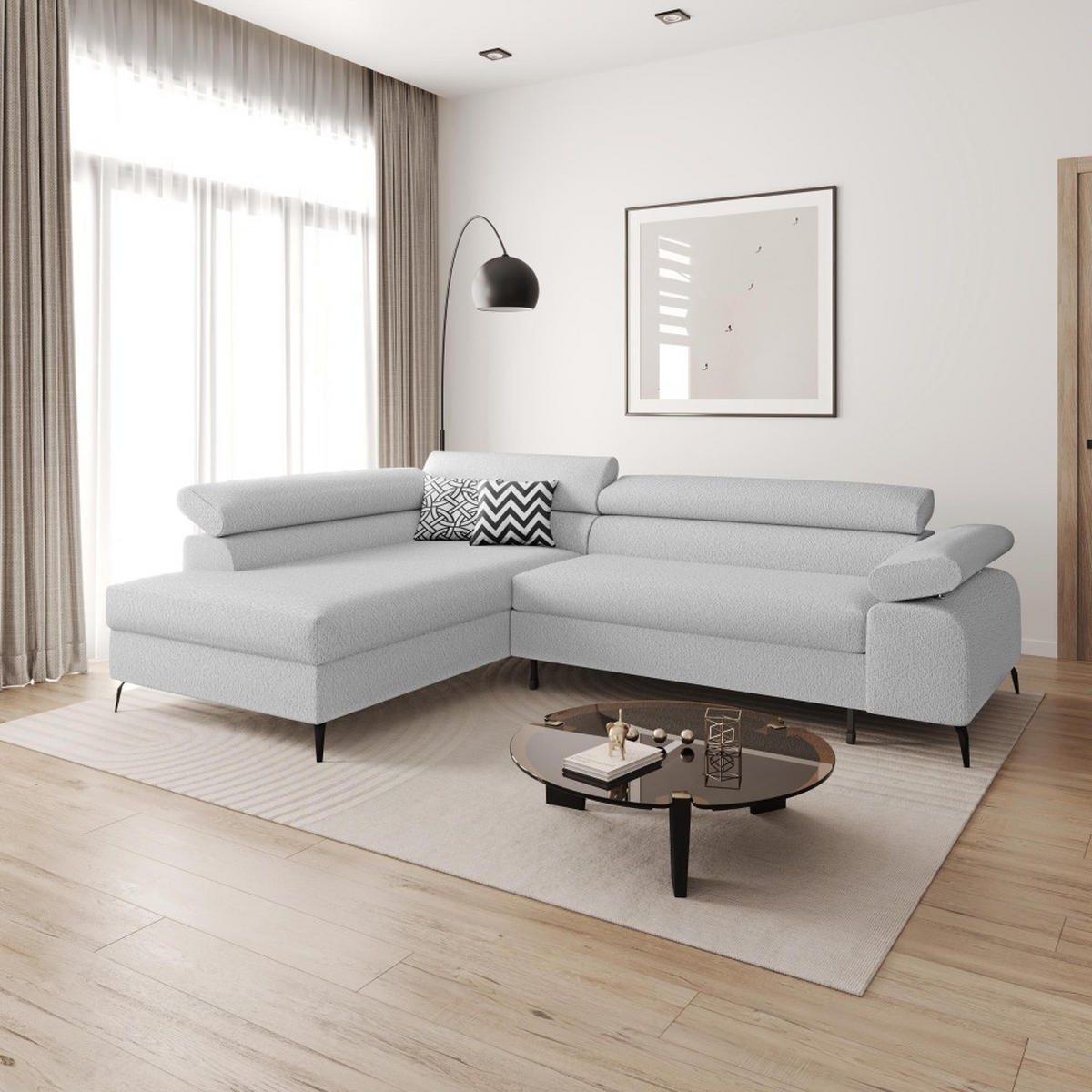 ECKSCHLAFSOFA Mellow mit Bettkasten, Hellgrau, links - Hellgrau/Schwarz, Textil (270/205cm) - Beautysofa
