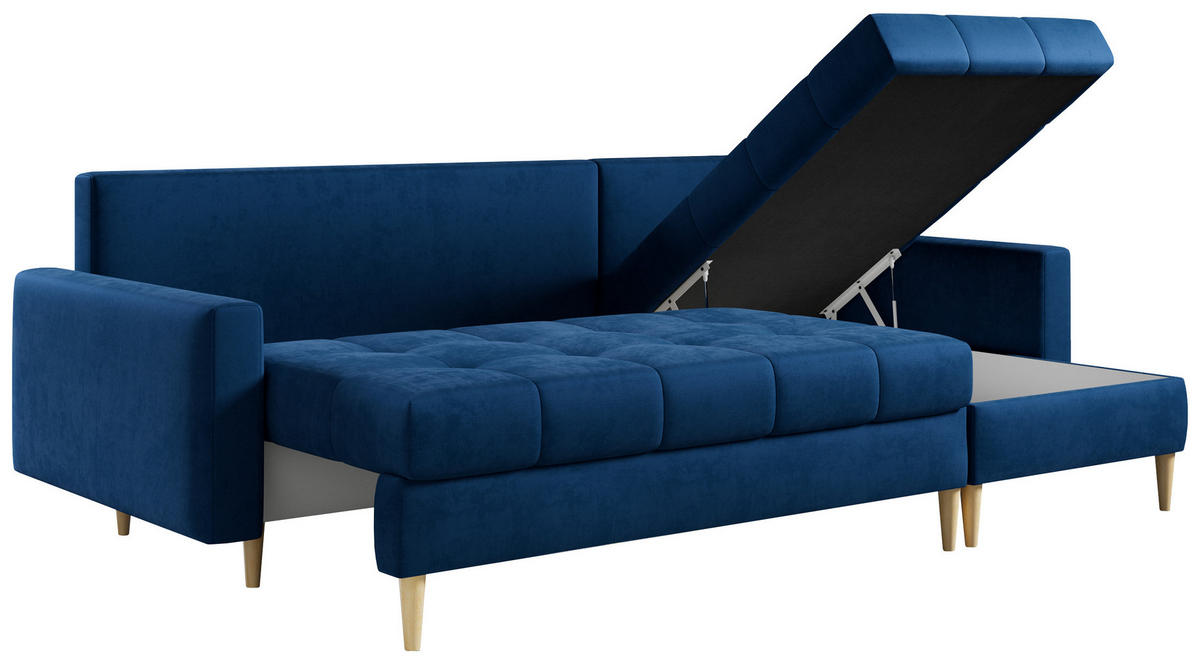 ECKSOFA Astra Dunkelblau Velvet - Dunkelblau/Braun, Holz/Textil (220/140cm) - MKS