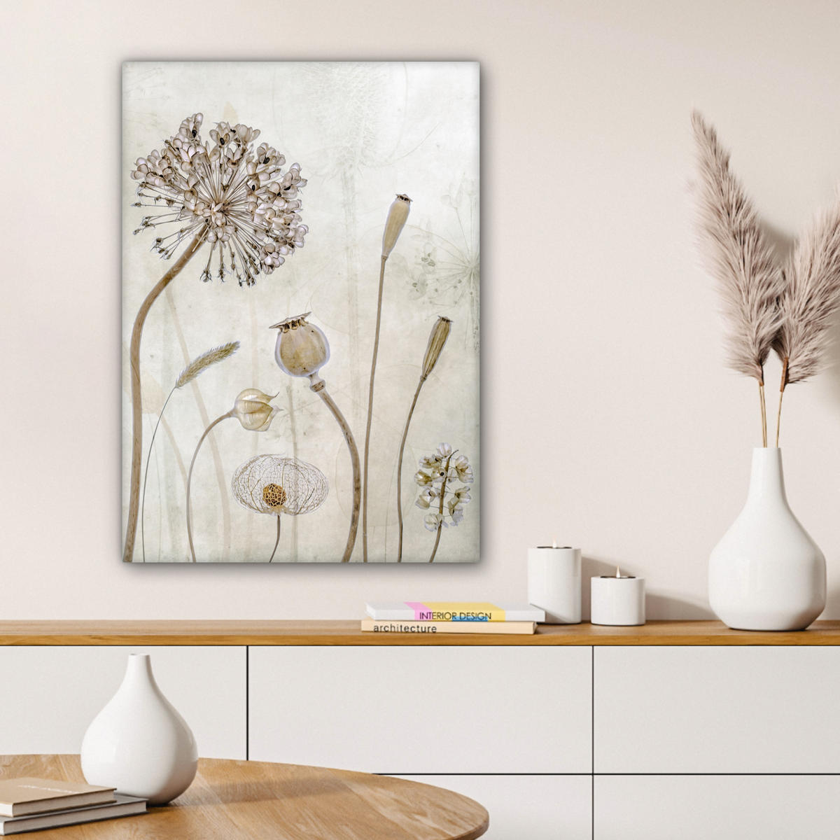 LEINWANDBILD Blumen - Aquarell - Stilleben - Braun - Vintage 60x80 cm - Beige, Textil (60/80cm) - MuchoWow