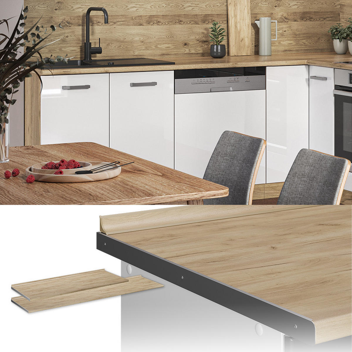 KUCHYŇSKÁ PRACOVNÍ DESKA R-Line Zlatý mocný dub - medově dubová, kompozitní dřevo (240/2.8/60cm) - Vicco