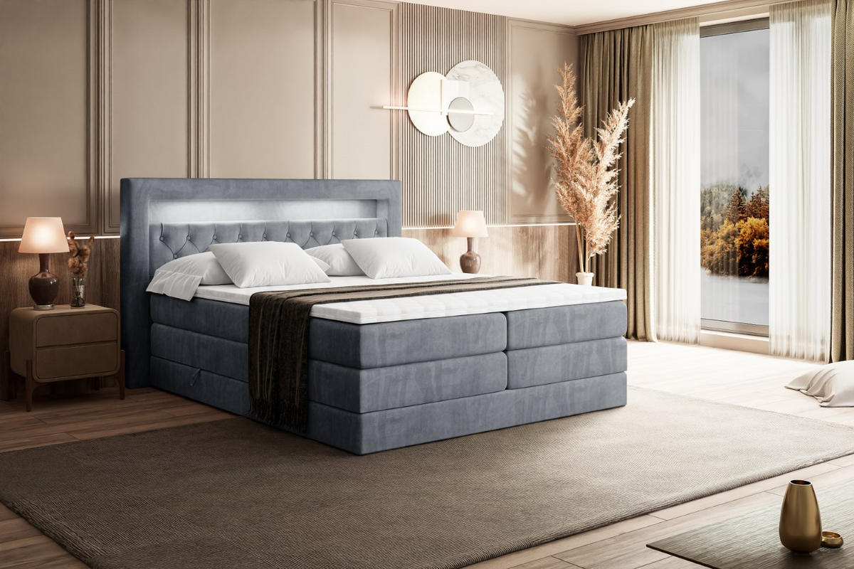 BOXSPRINGBETT NOEL GOLD KING - 180x200 - H3/H4 - Grau - Grau, Holzwerkstoff (180/200cm) - ALTDECOR