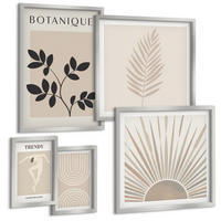 BILDER SET 5er Set - 50x50 cm & 20x30 cm & 40x60 cm Silberner Rahmen - Abstrakte Poster im Boho-Stil in Pastellfarben - Silberfarben, Kunststoff (40/60cm) - TULUP
