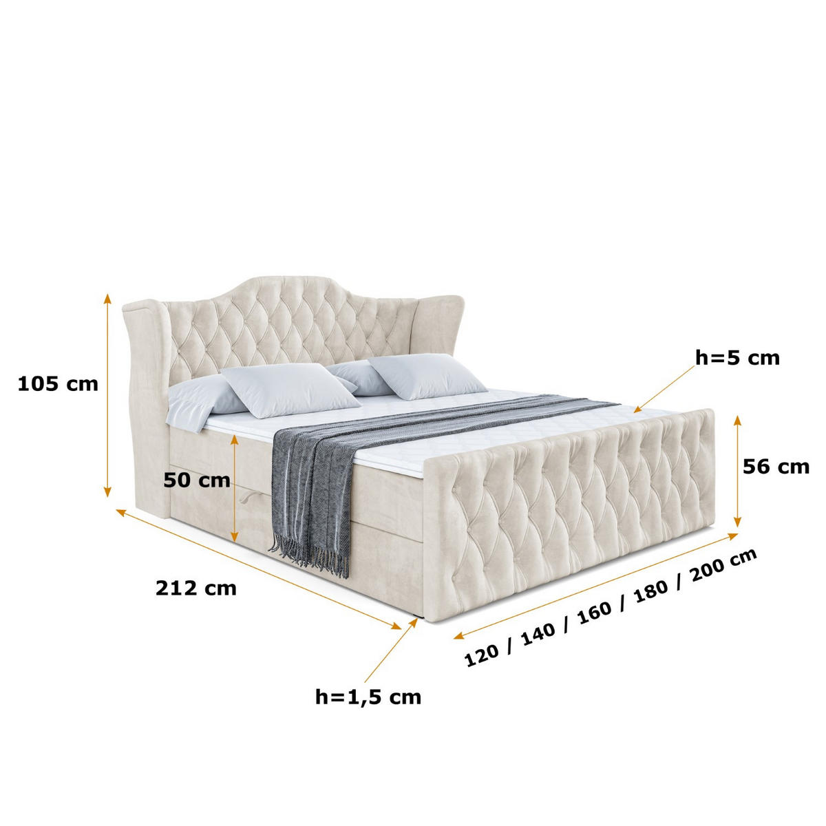 BOXBETT VILA-Z - 160x200 cm - H4 - Ecru - Ecru, Holzwerkstoff (160/200cm) - ALTDECOR