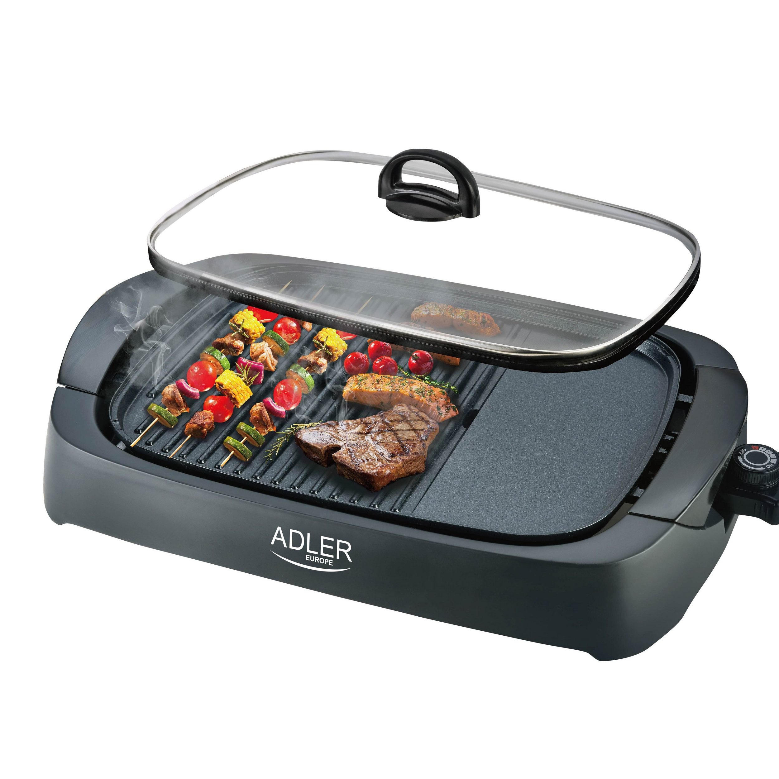 KONTAKTGRILL AD6610 Elektrisch 2200 W Antihaftplatten Schwarz - Schwarz, Kunststoff (52/10/28cm) - Adler