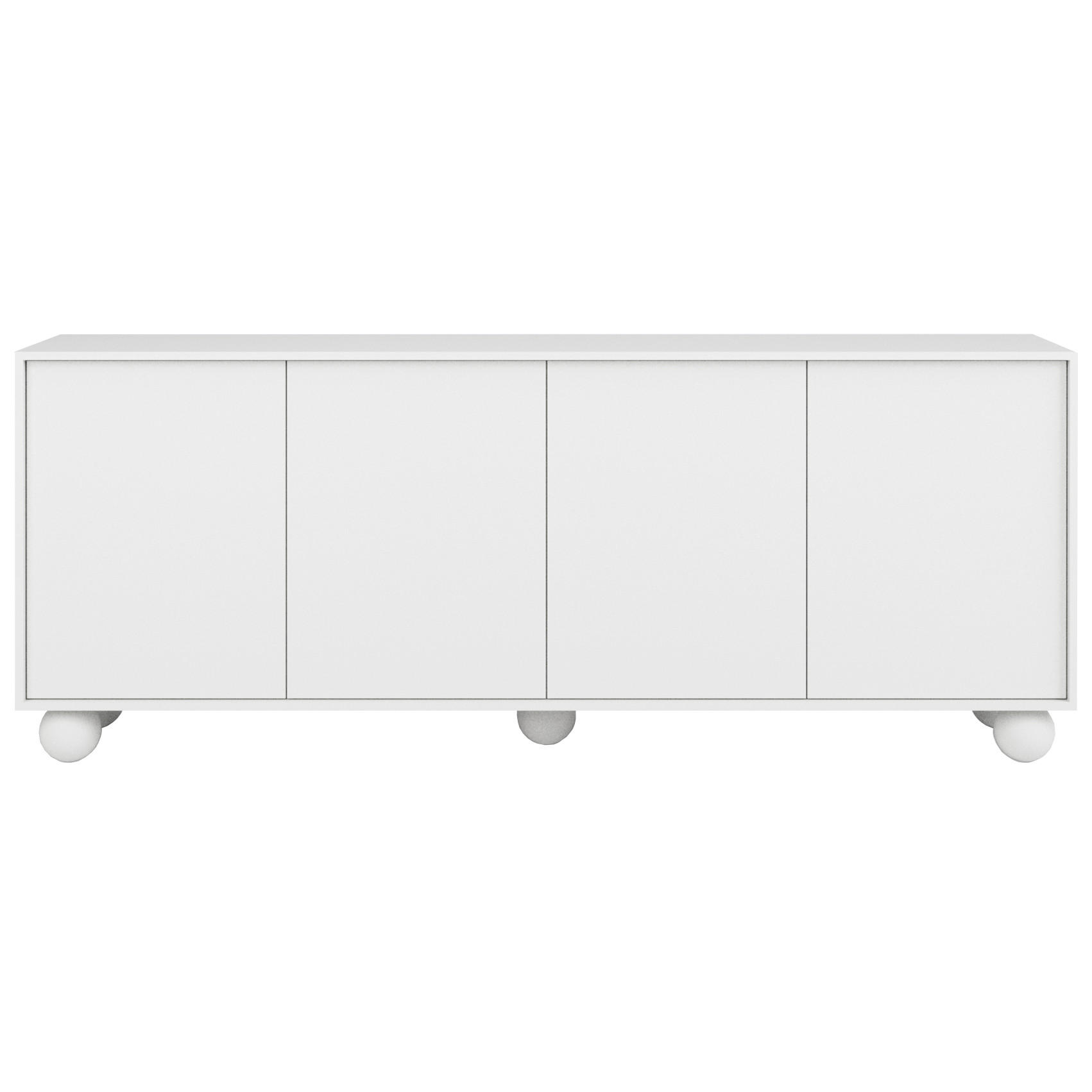 Beautysofa KOMODA Adel se 4 dvířky a kulatými nožkami, 204 cm, bezúchytková, bílá