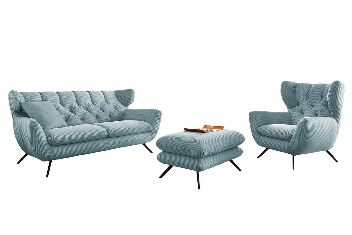 SITZGRUPPE CHARME Hellblau - Hellblau, Textil (225/94/95cm) - KAWOLA