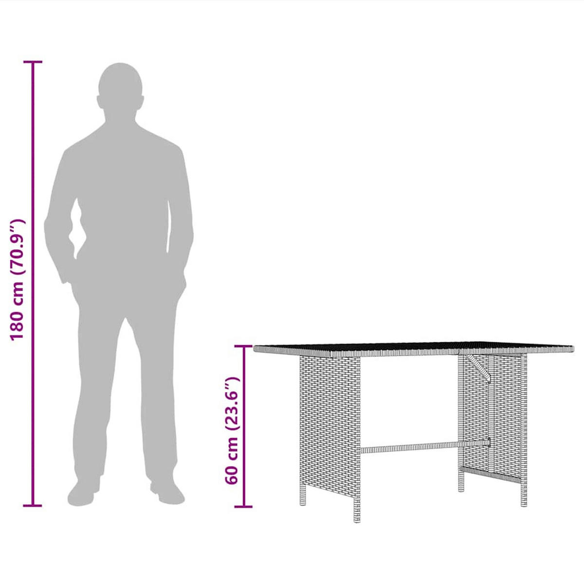 GARTEN-ESSTISCH Schwarz 110/70/65 Cm Poly Rattan - Schwarz, Kunststoff (110/70/65cm) - vidaXL