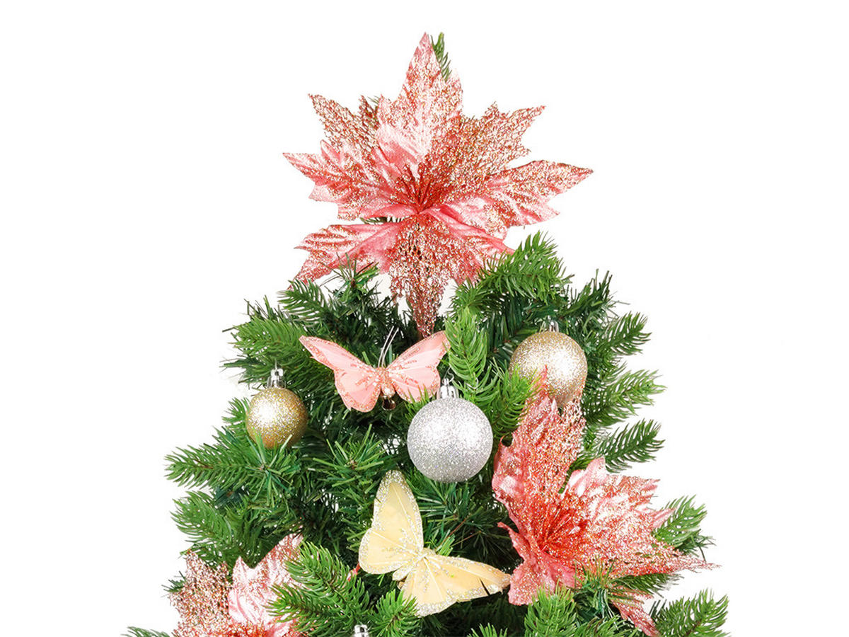 WEIHNACHTSBAUM künstlicher 60 cm mit LED-Beleuchtung, POMPADURKA, mit 35 Weihnachtsbaumschmuck, Pflanztopf mit Jutesack - Champagner/Pink, Kunststoff/Stein (40/60cm) - LAALU
