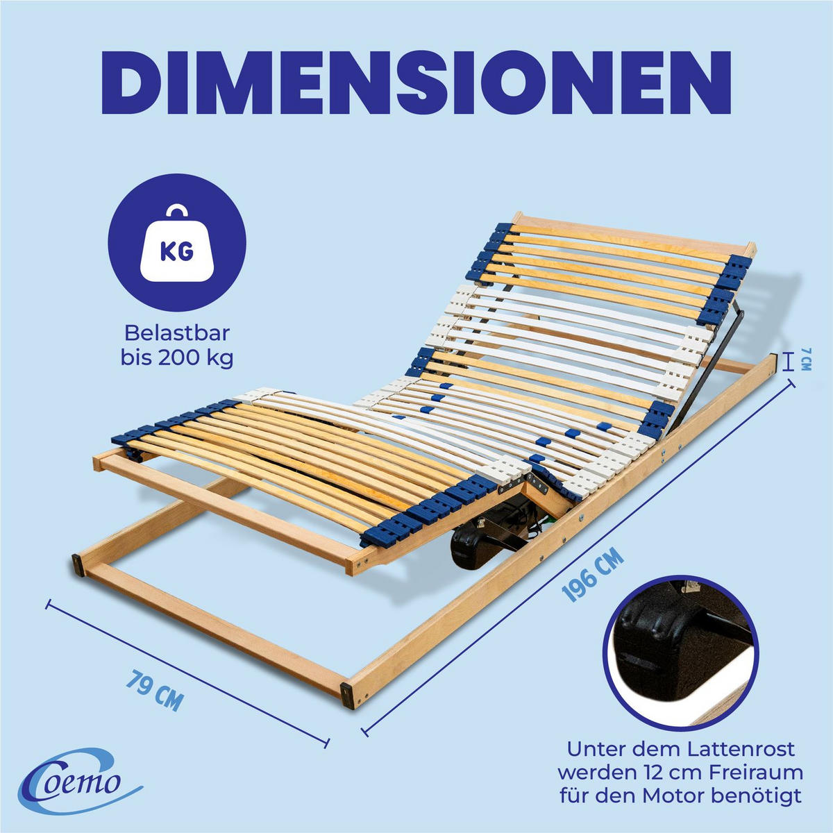 ELEKTRISCHER LATTENROST eRost mit Motor, fertig montiert 80x200 cm - Naturfarben, Holz (80/200cm) - Coemo