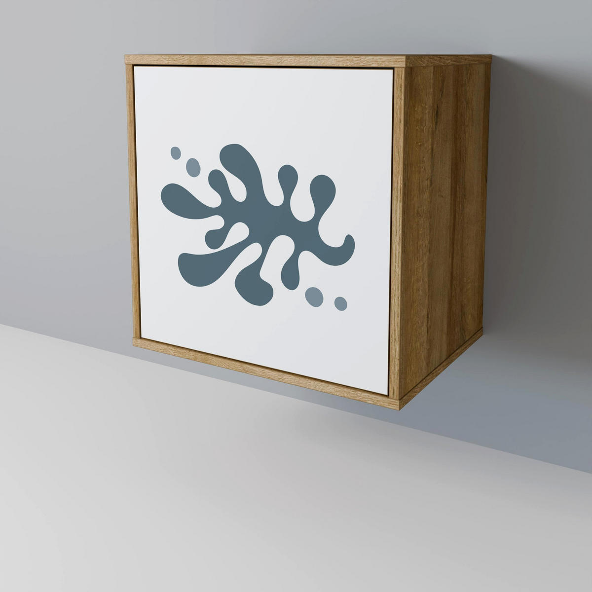 SIDEBOARD WONDERLAND VEGETATION, Eichefarben, 57,5x42x67,5 cm, Schwarze Metall-Rahmenfüße - Eichefarben/Multicolor, Holzwerkstoff/Metall (57.5/67.5/42cm) - SpaceRebels